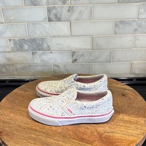 Vans Classic Kids Glitter Slip-On Shoes - White and Pink